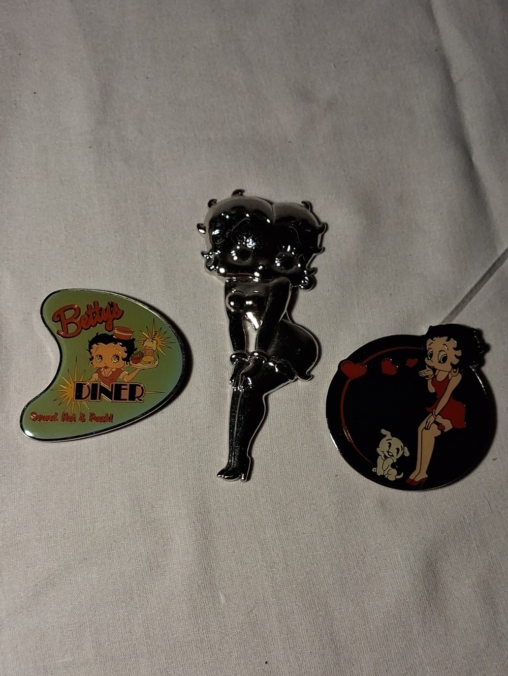 Betty Boop Silver Tone & Enamal Collectible Magnets Set Of 3